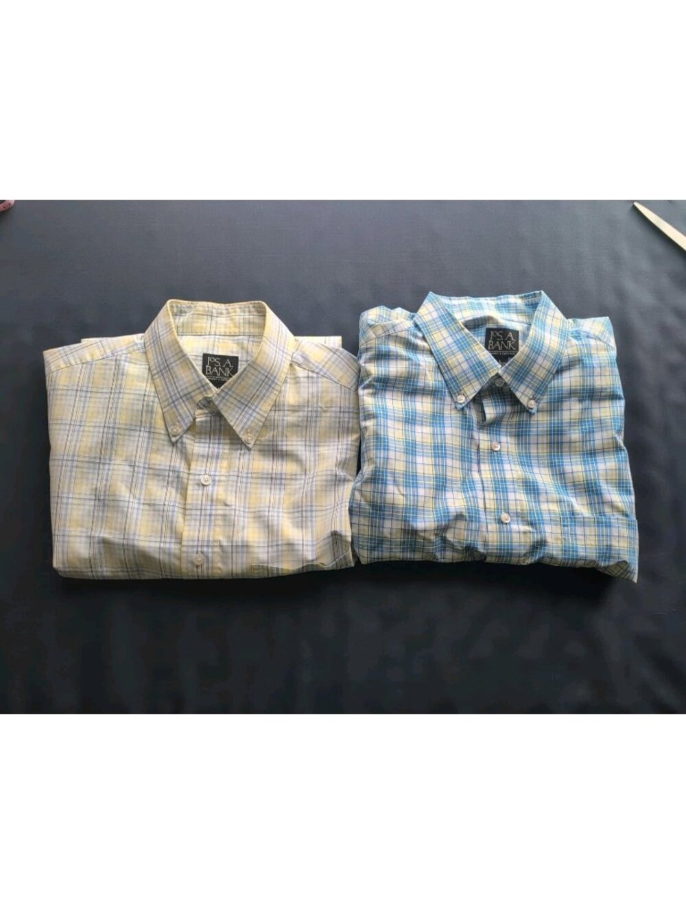 Lot 2 Jos A Bank Travellers Collection Shirt Men L Blue Yello Short Sleeve Plaid